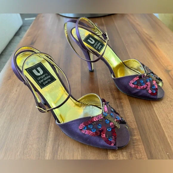 Ungaro Paris Butterfly Purple Sequined Heels - Picture 5 of 12
